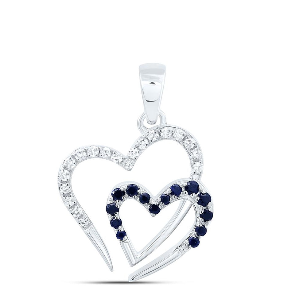 White Gold Sapphire and Diamond Heart Pendant - 1/10 Carat Total Gemstone Weight