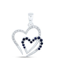 White Gold Sapphire and Diamond Heart Pendant - 1/10 Carat Total Gemstone Weight