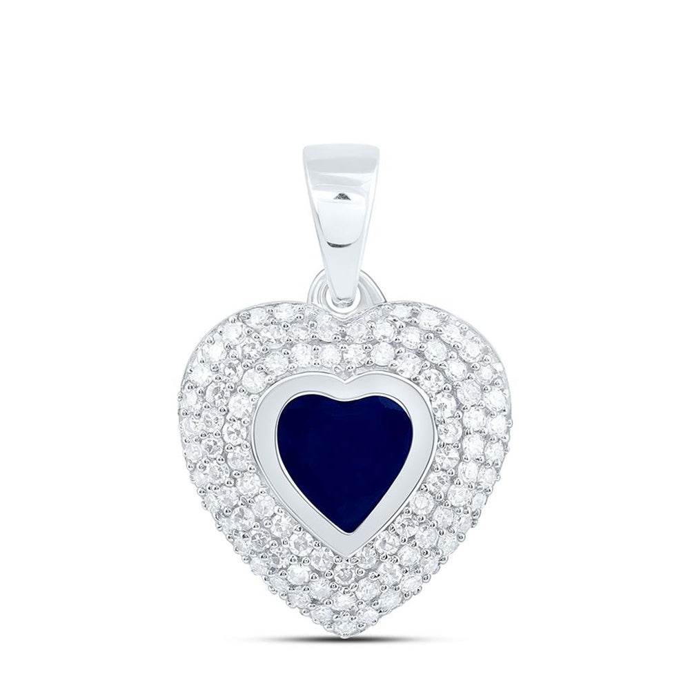 White Gold Sapphire and Diamond Heart Pendant - 1/4 Carat Total Gemstone Weight