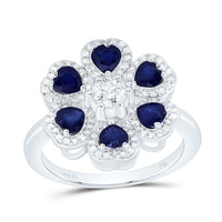 White Gold Sapphire and Diamond Heart Ring - 1/2 Carat Total Gemstone Weight