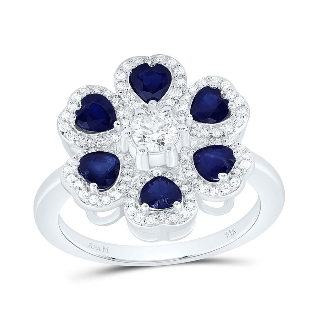 White Gold Sapphire and Diamond Heart Ring - 1/2 Carat Total Gemstone Weight