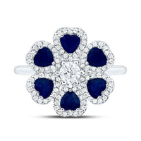 White Gold Sapphire and Diamond Heart Ring - 1/2 Carat Total Gemstone Weight