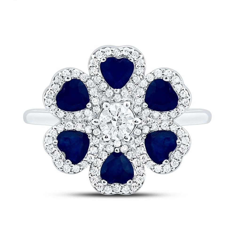 White Gold Sapphire and Diamond Heart Ring - 1/2 Carat Total Gemstone Weight