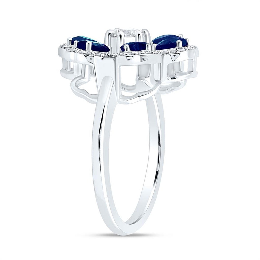 White Gold Sapphire and Diamond Heart Ring - 1/2 Carat Total Gemstone Weight