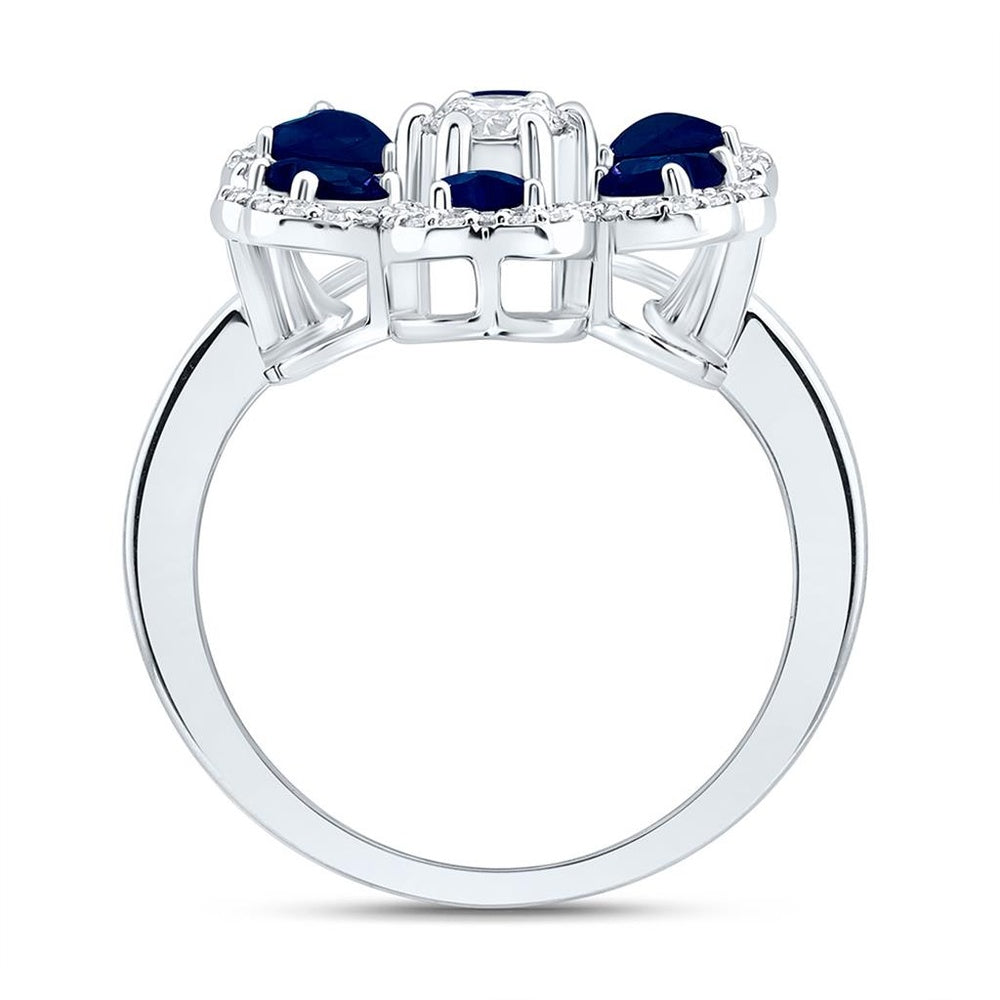 White Gold Sapphire and Diamond Heart Ring - 1/2 Carat Total Gemstone Weight