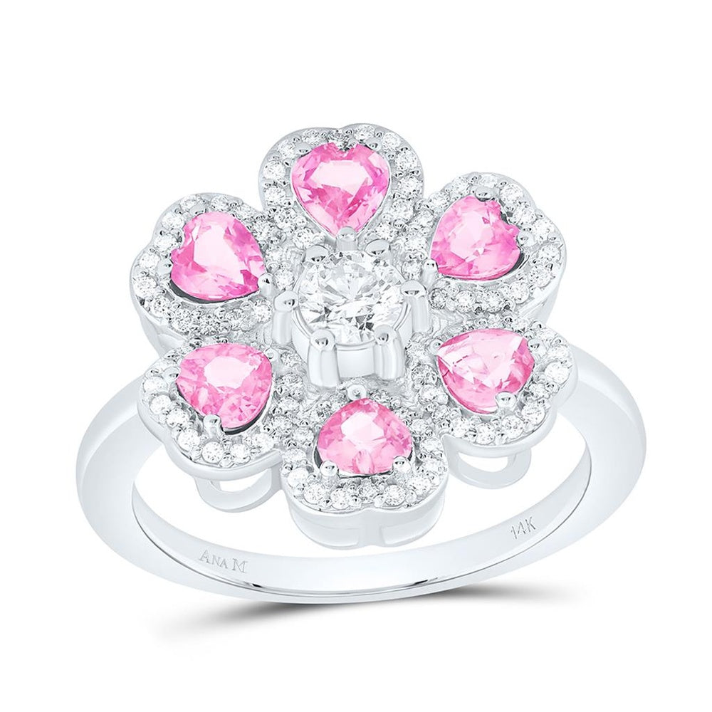 White Gold Sapphire and Diamond Heart Ring - 1/2 Carat Total Gemstone Weight