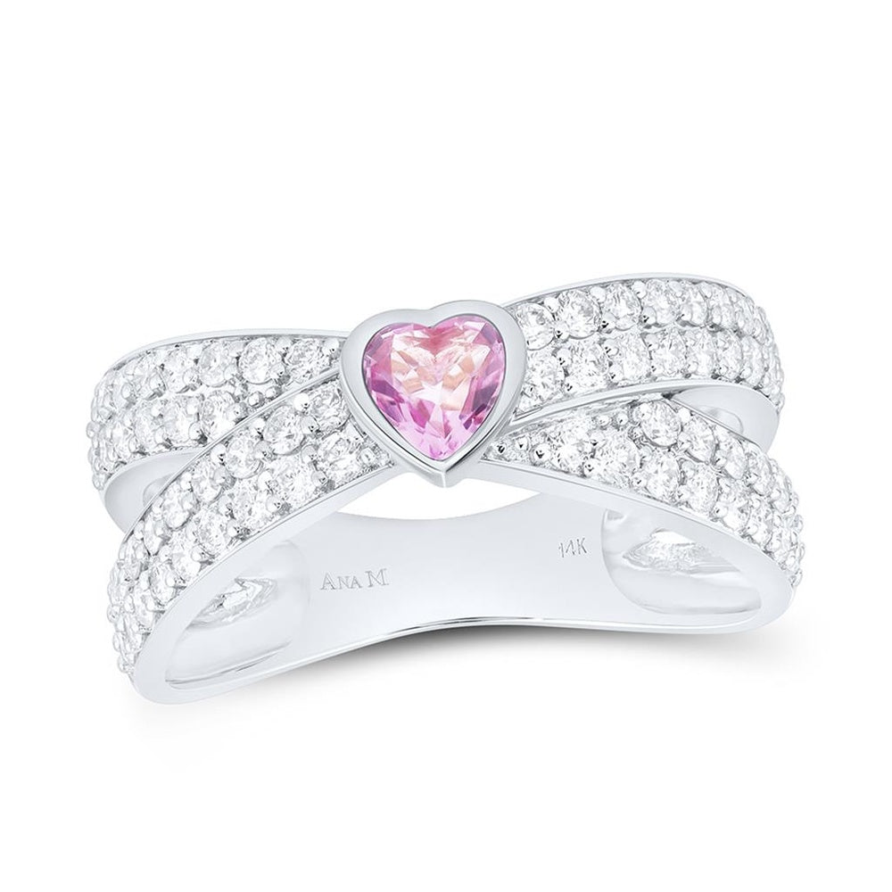 White Gold Sapphire and Diamond Heart Ring - 3/4 Carat Total Gemstone Weight