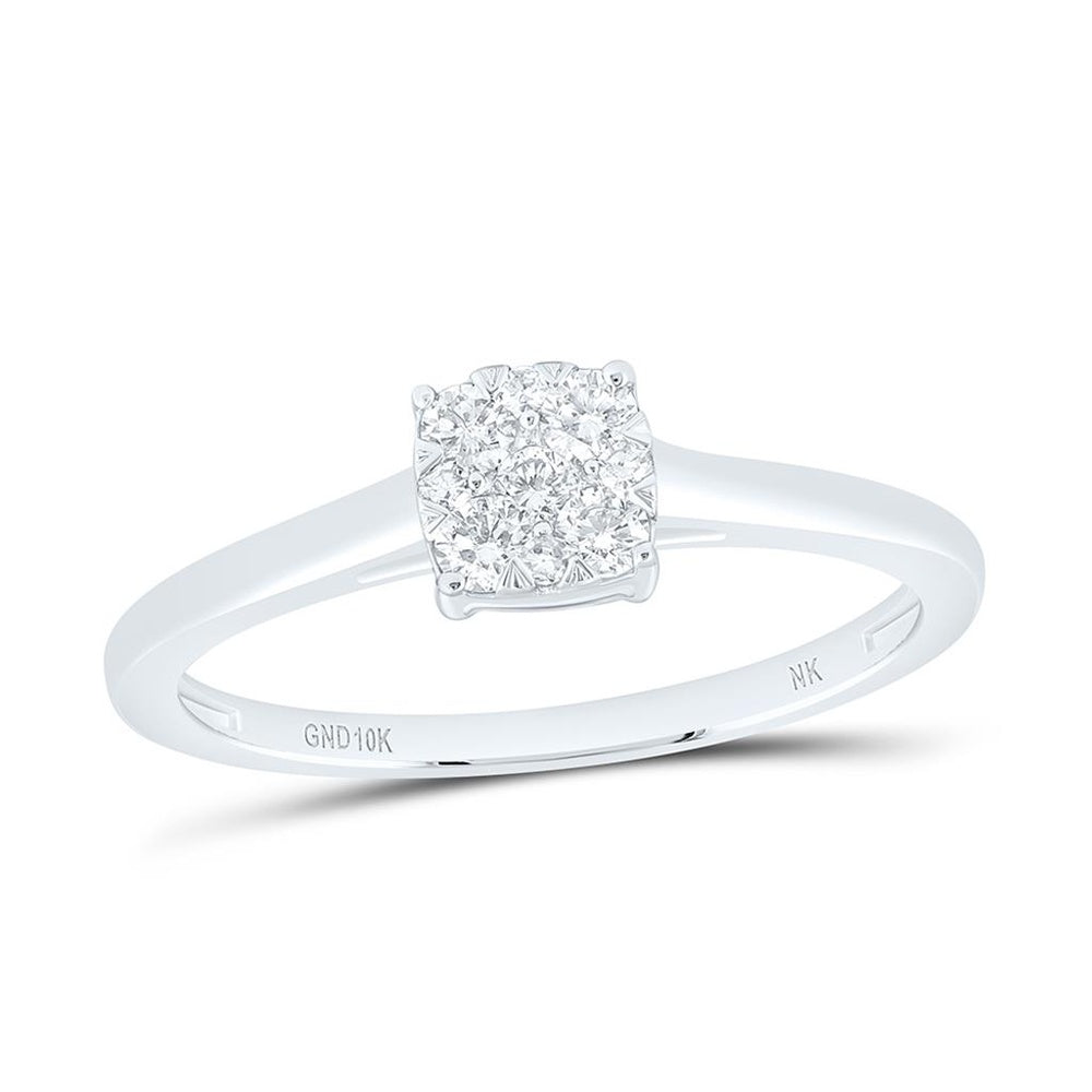 White Gold Square Diamond Ring - 1/5 Carat Total Diamond Weight