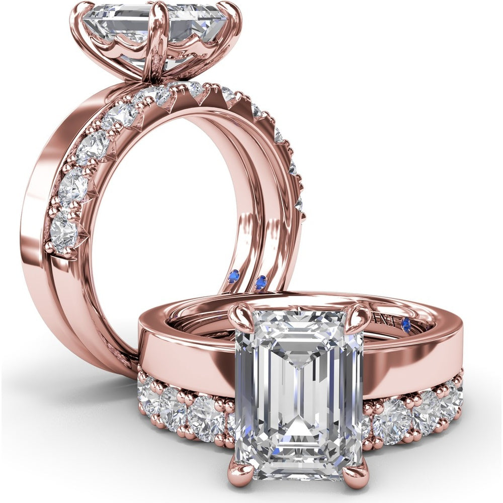Wide Band Engagement Ring Setting with Emerald Cut by Fana
