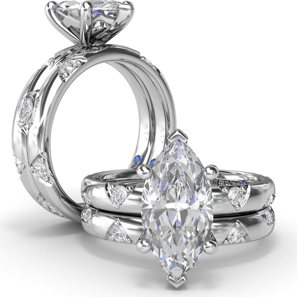 Wide Band Engagement Ring Setting with Marquise and Round Diamond Accents by Fana - 0.25 Carat Total Diamond Weight