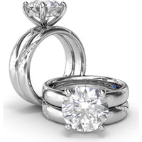 Wide Band Engagement Ring Setting with Round Diamond Hidden Halo and Accents by Fana - 0.09 Carat Total Diamond Weight