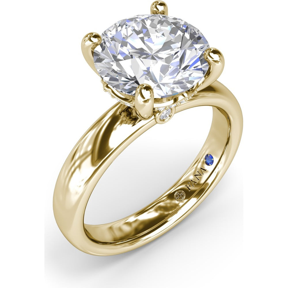 Wide Band Engagement Ring Setting with Round Diamond Hidden Halo and Accents by Fana - 0.09 Carat Total Diamond Weight