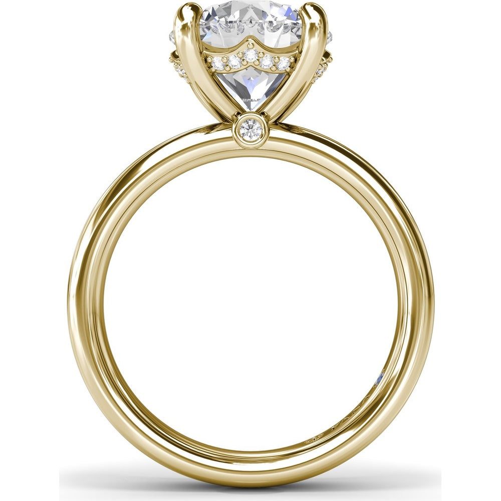 Wide Band Engagement Ring Setting with Round Diamond Hidden Halo and Accents by Fana - 0.09 Carat Total Diamond Weight