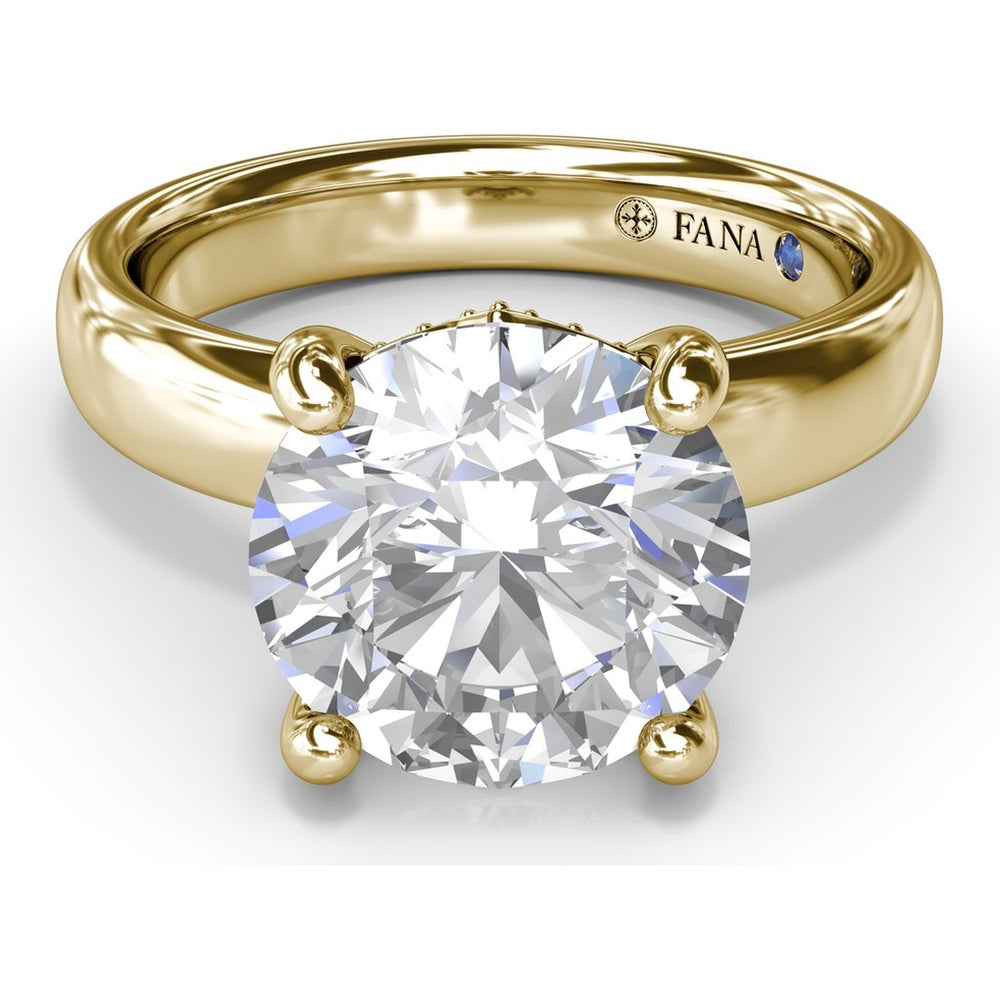 Wide Band Engagement Ring Setting with Round Diamond Hidden Halo and Accents by Fana - 0.09 Carat Total Diamond Weight