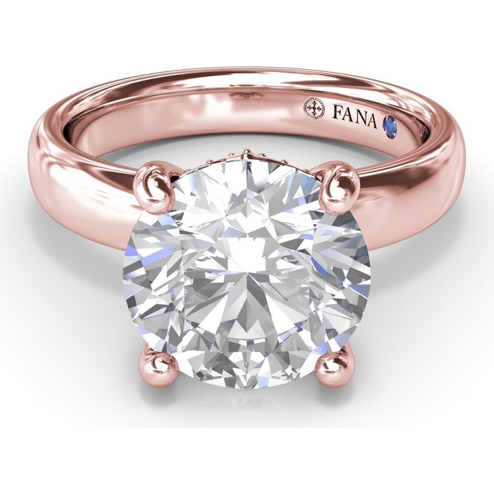 Wide Band Engagement Ring Setting with Round Diamond Hidden Halo and Accents by Fana - 0.09 Carat Total Diamond Weight