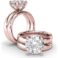 Wide Band Engagement Ring Setting with Round Diamond Hidden Halo and Accents by Fana - 0.09 Carat Total Diamond Weight