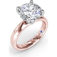 Wide Band Engagement Ring Setting with Round Diamond Hidden Halo and Accents by Fana - 0.09 Carat Total Diamond Weight