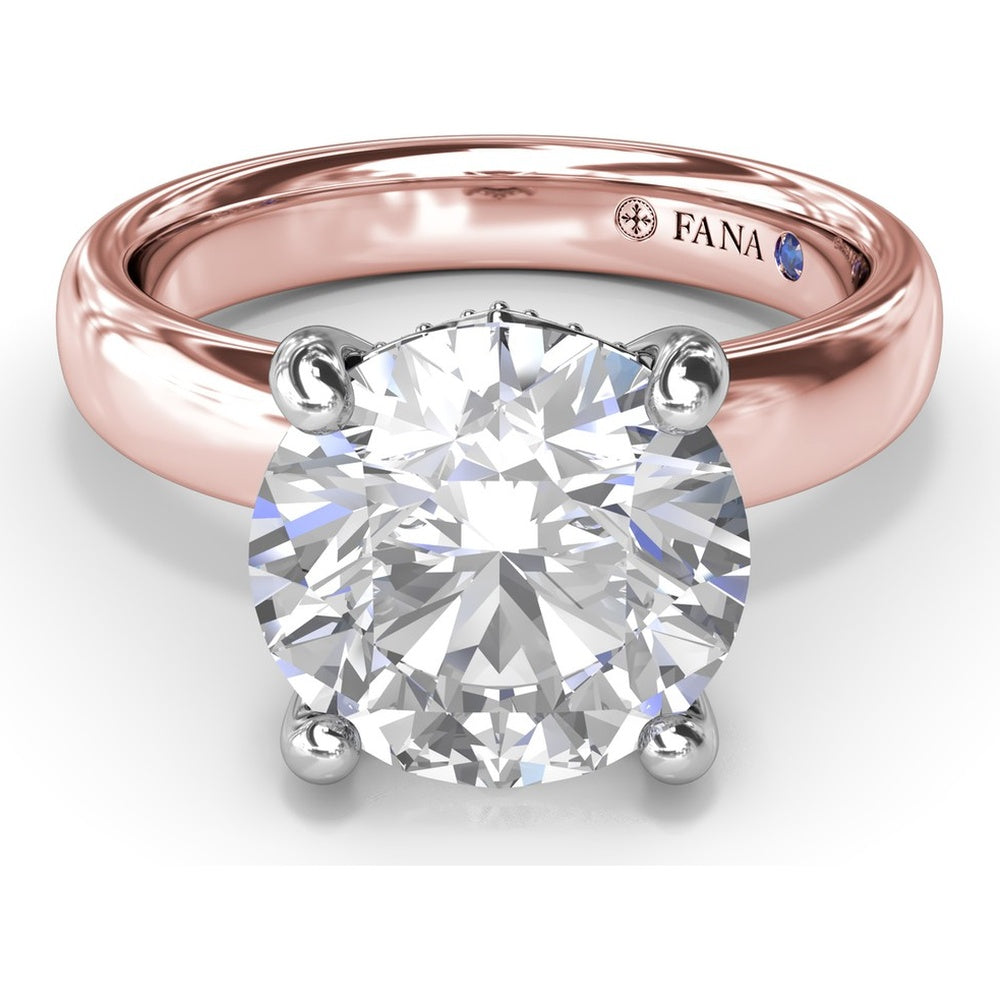 Wide Band Engagement Ring Setting with Round Diamond Hidden Halo and Accents by Fana - 0.09 Carat Total Diamond Weight