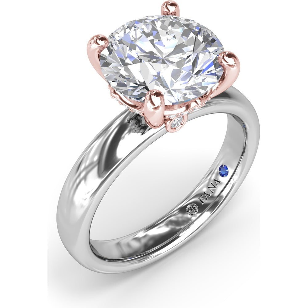 Wide Band Engagement Ring Setting with Round Diamond Hidden Halo and Accents by Fana - 0.09 Carat Total Diamond Weight