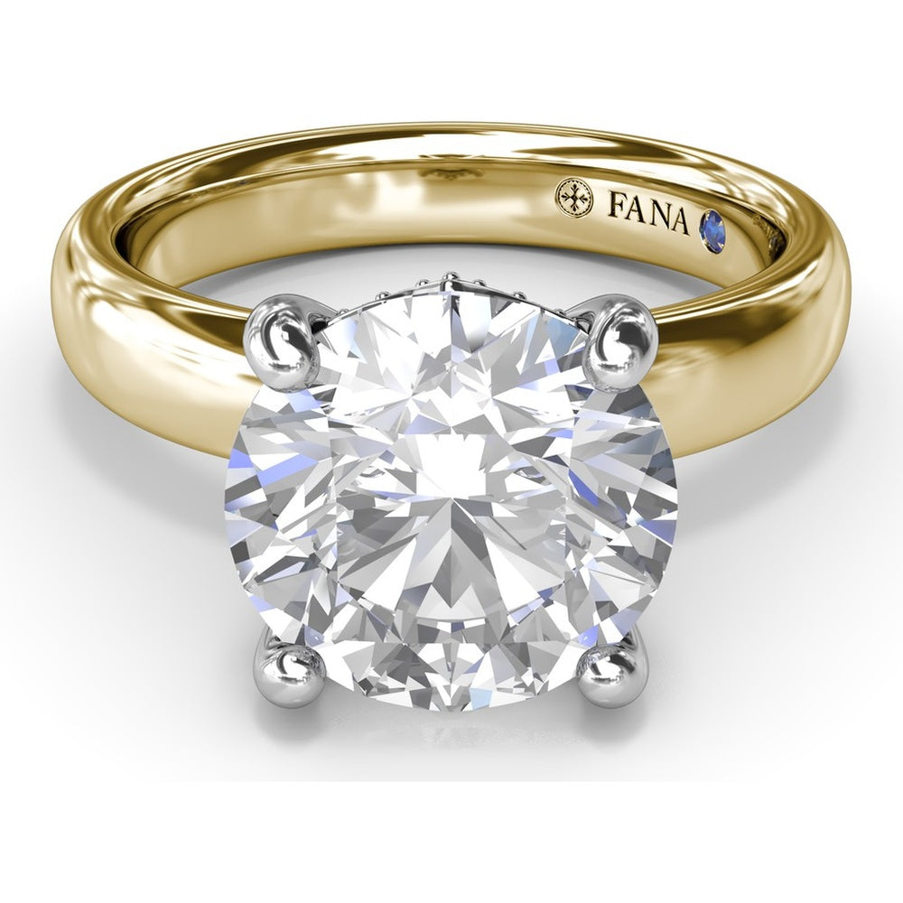 Wide Band Engagement Ring Setting with Round Diamond Hidden Halo and Accents by Fana - 0.09 Carat Total Diamond Weight
