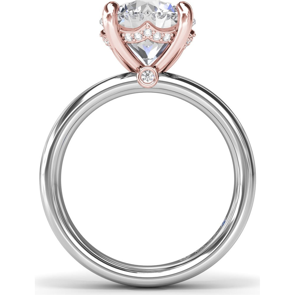 Wide Band Engagement Ring Setting with Round Diamond Hidden Halo and Accents by Fana - 0.09 Carat Total Diamond Weight