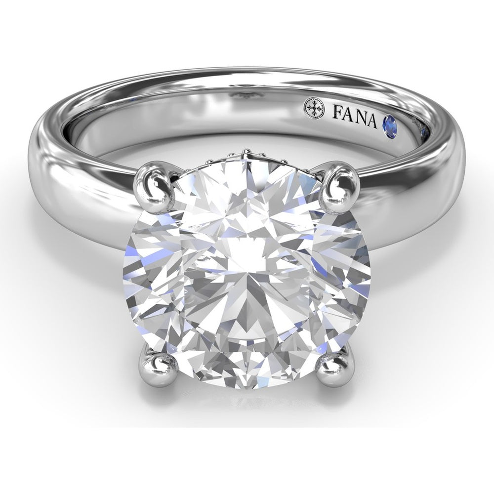 Wide Band Engagement Ring Setting with Round Diamond Hidden Halo and Accents by Fana - 0.09 Carat Total Diamond Weight