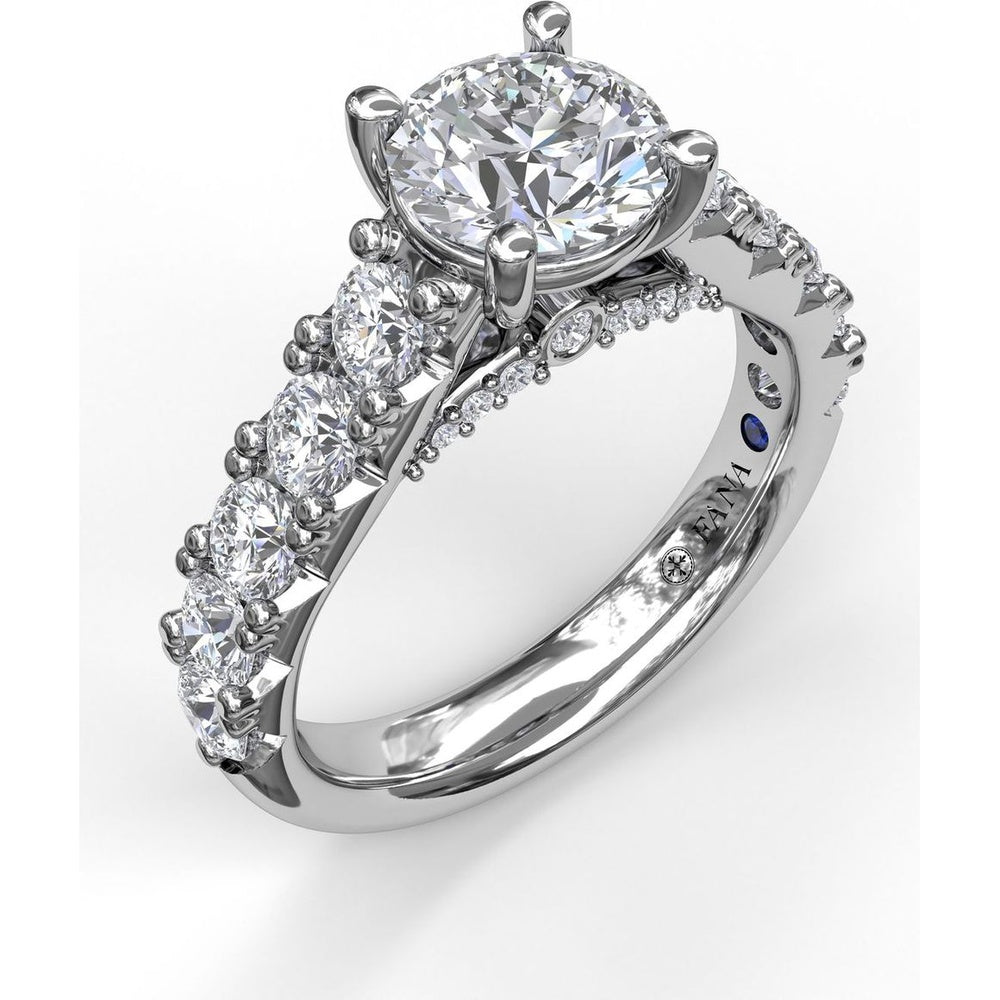 Wide Band Engagement Ring Setting with Split Shank and Hidden Halo Pavé Round Diamonds by Fana - 1.08 Carat Total Diamond Weight