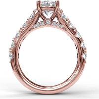 Wide Band Engagement Ring Setting with Split Shank and Hidden Halo Pavé Round Diamonds by Fana - 1.08 Carat Total Diamond Weight