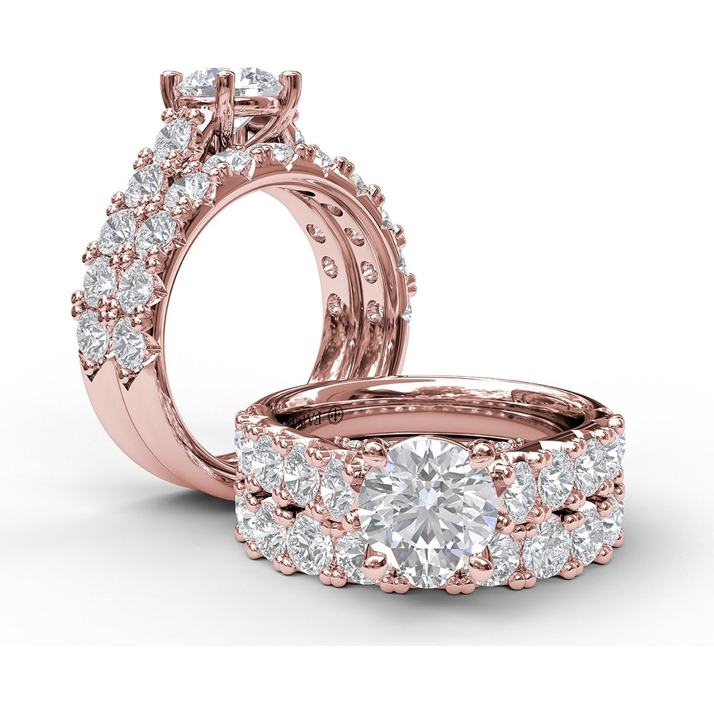 Wide Band Engagement Ring Setting with Split Shank and Hidden Halo Pavé Round Diamonds by Fana - 1.08 Carat Total Diamond Weight