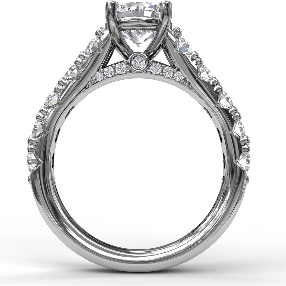 Wide Band Engagement Ring Setting with Split Shank and Hidden Halo Pavé Round Diamonds by Fana - 1.08 Carat Total Diamond Weight