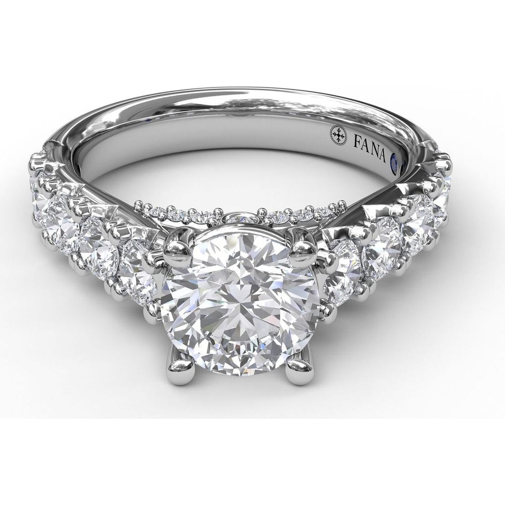Wide Band Engagement Ring Setting with Split Shank and Hidden Halo Pavé Round Diamonds by Fana - 1.08 Carat Total Diamond Weight