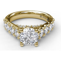 Wide Band Engagement Ring Setting with Split Shank and Hidden Halo Pavé Round Diamonds by Fana - 1.08 Carat Total Diamond Weight