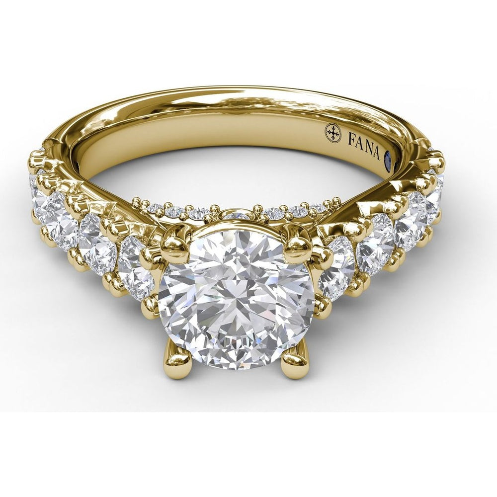 Wide Band Engagement Ring Setting with Split Shank and Hidden Halo Pavé Round Diamonds by Fana - 1.08 Carat Total Diamond Weight