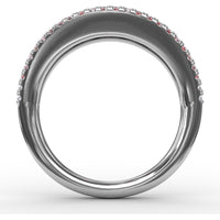 Wide Band Ring with Channel Set Round Rubies and Pavé Diamond Borders by Fana - 1.51 Carat Total Gemstone Weight
