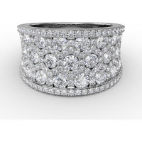 Wide Band Ring with Hexagon Cutouts, Pavé and Milgrain Detailing by Fana - 2.82 Carat Total Diamond Weight