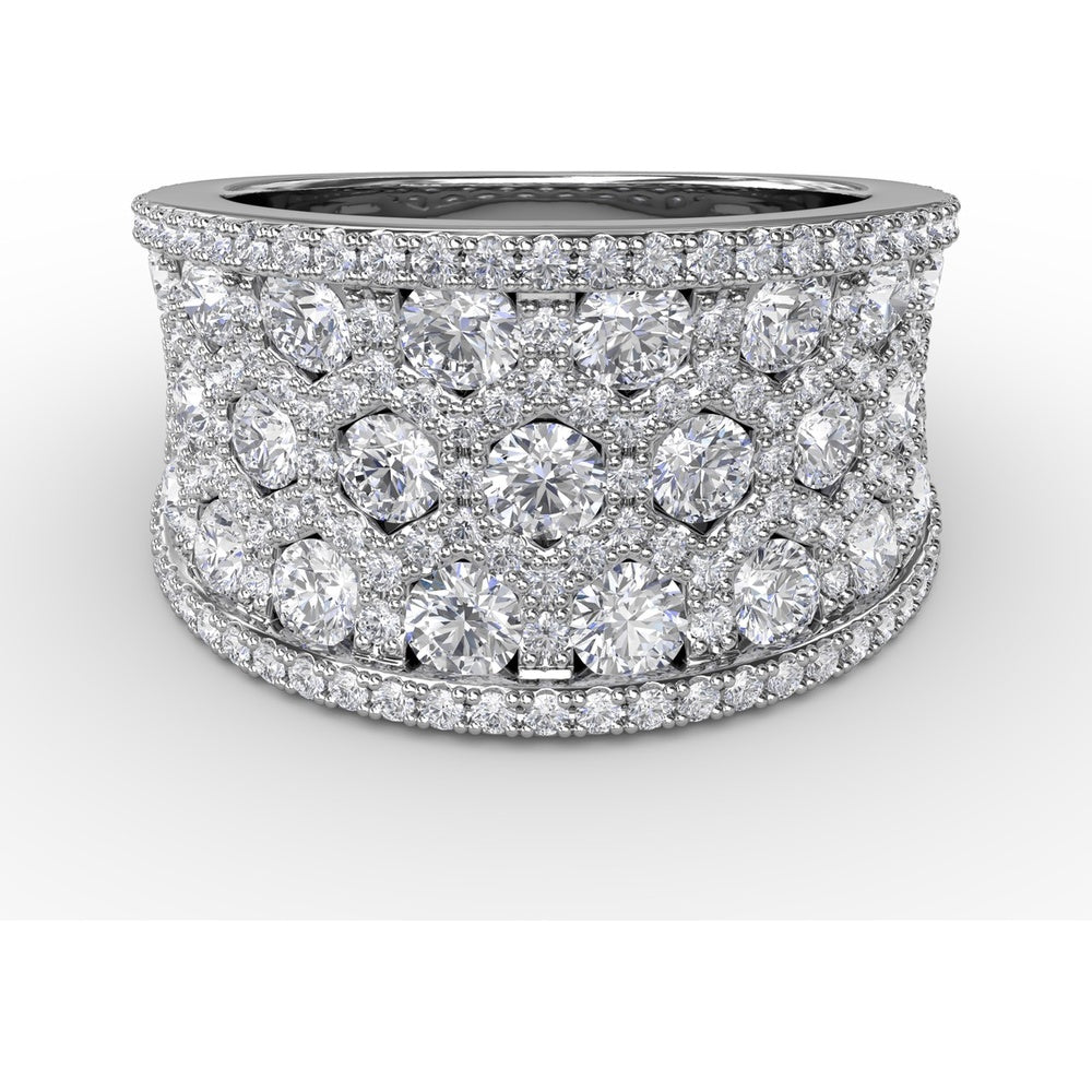 Wide Band Ring with Hexagon Cutouts, Pavé and Milgrain Detailing by Fana - 2.82 Carat Total Diamond Weight