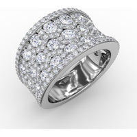 Wide Band Ring with Hexagon Cutouts, Pavé and Milgrain Detailing by Fana - 2.82 Carat Total Diamond Weight