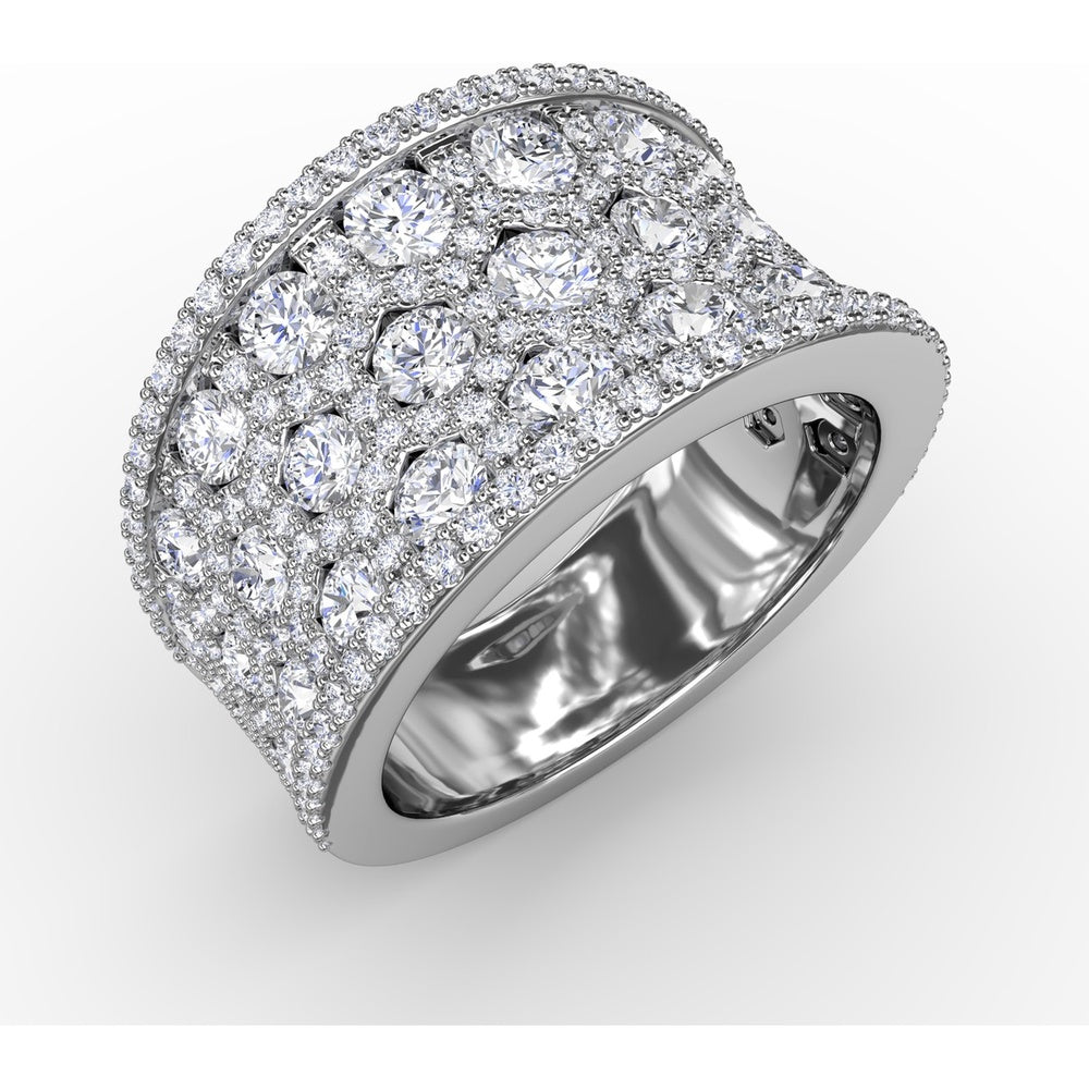 Wide Band Ring with Hexagon Cutouts, Pavé and Milgrain Detailing by Fana - 2.82 Carat Total Diamond Weight
