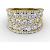 Wide Band Ring with Hexagon Cutouts, Pavé and Milgrain Detailing by Fana - 2.82 Carat Total Diamond Weight