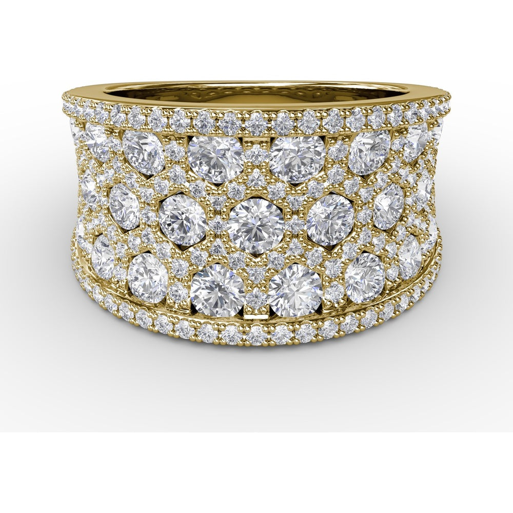 Wide Band Ring with Hexagon Cutouts, Pavé and Milgrain Detailing by Fana - 2.82 Carat Total Diamond Weight