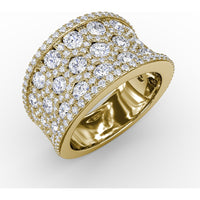 Wide Band Ring with Hexagon Cutouts, Pavé and Milgrain Detailing by Fana - 2.82 Carat Total Diamond Weight