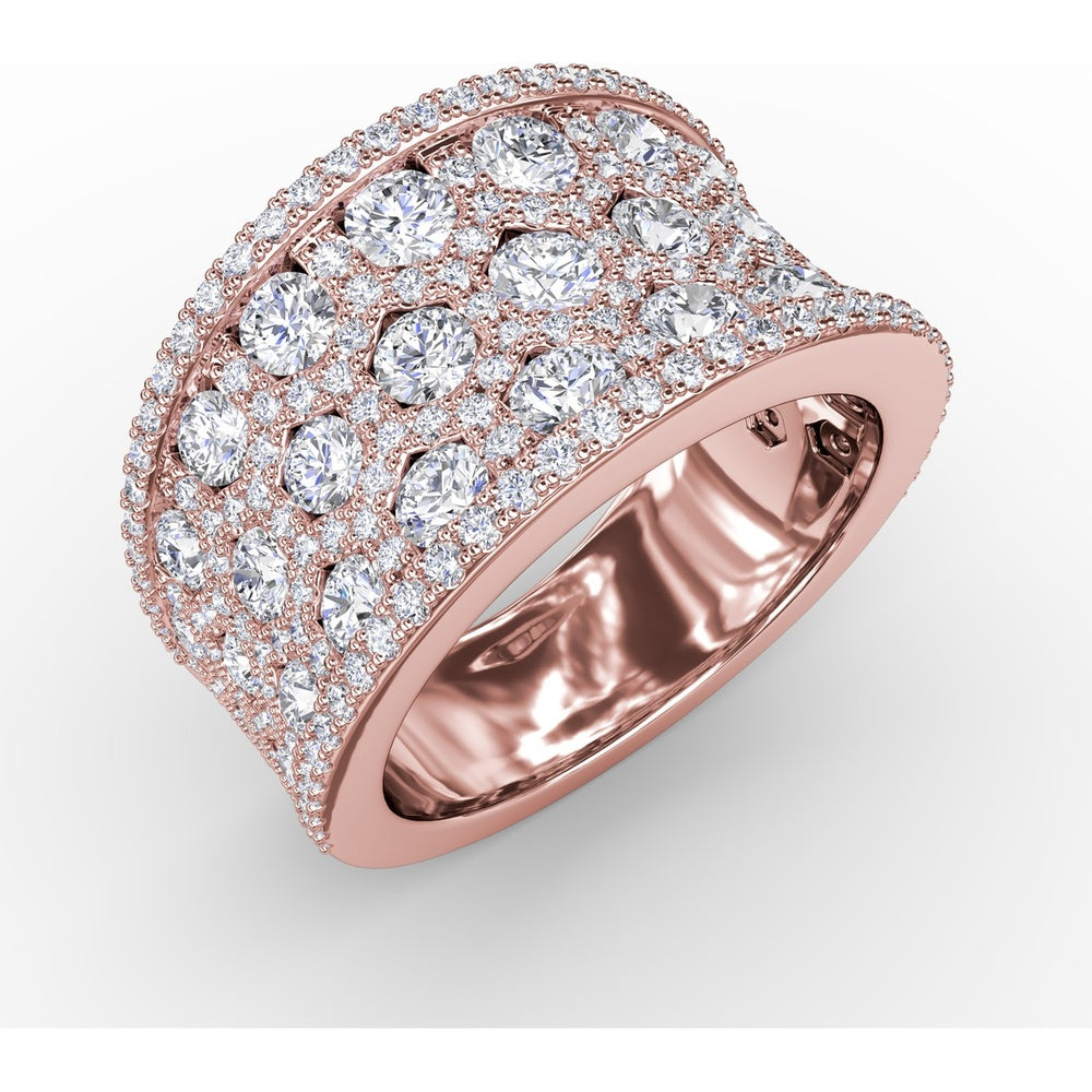 Wide Band Ring with Hexagon Cutouts, Pavé and Milgrain Detailing by Fana - 2.82 Carat Total Diamond Weight