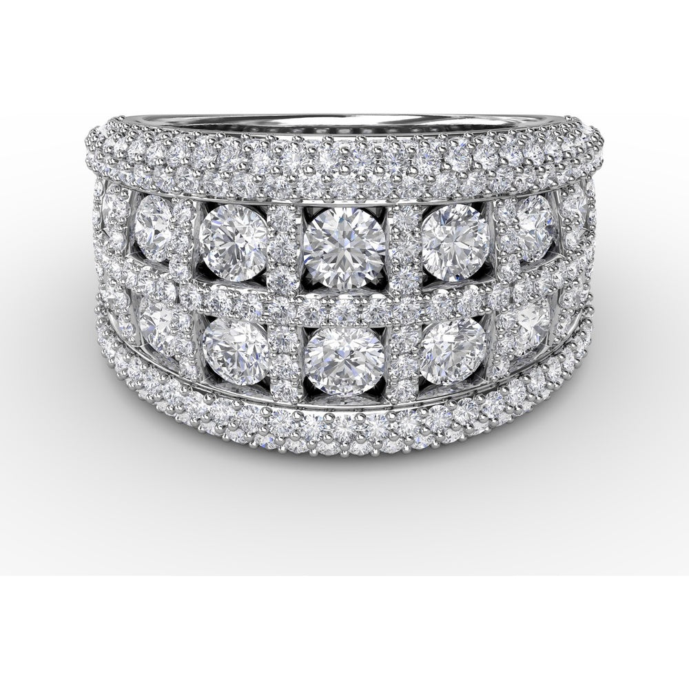 Wide Band with Double Row Round Diamonds and Pavé Milgrain Edges by Fana - 2.93 Carat Total Diamond Weight