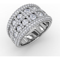 Wide Band with Double Row Round Diamonds and Pavé Milgrain Edges by Fana - 2.93 Carat Total Diamond Weight