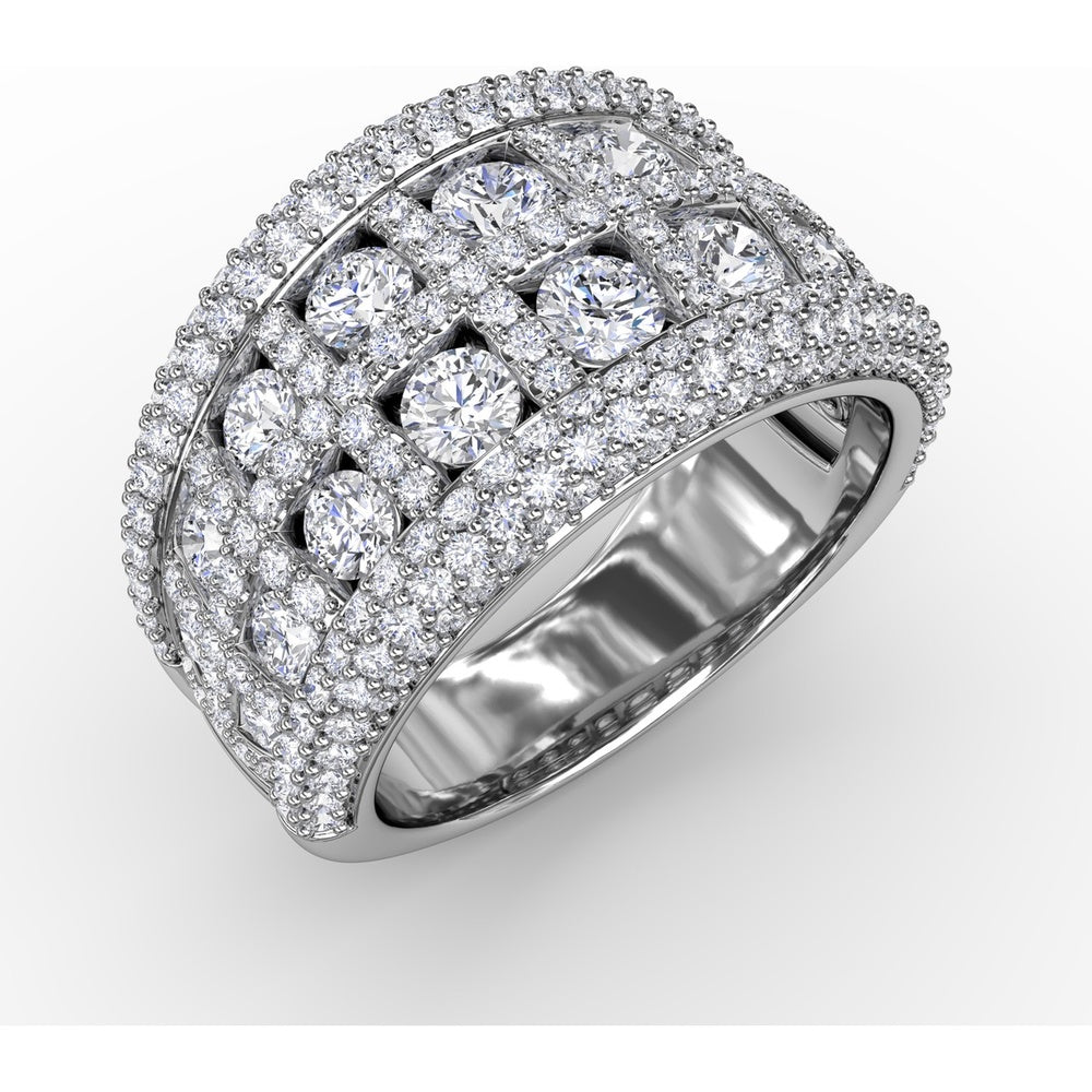 Wide Band with Double Row Round Diamonds and Pavé Milgrain Edges by Fana - 2.93 Carat Total Diamond Weight