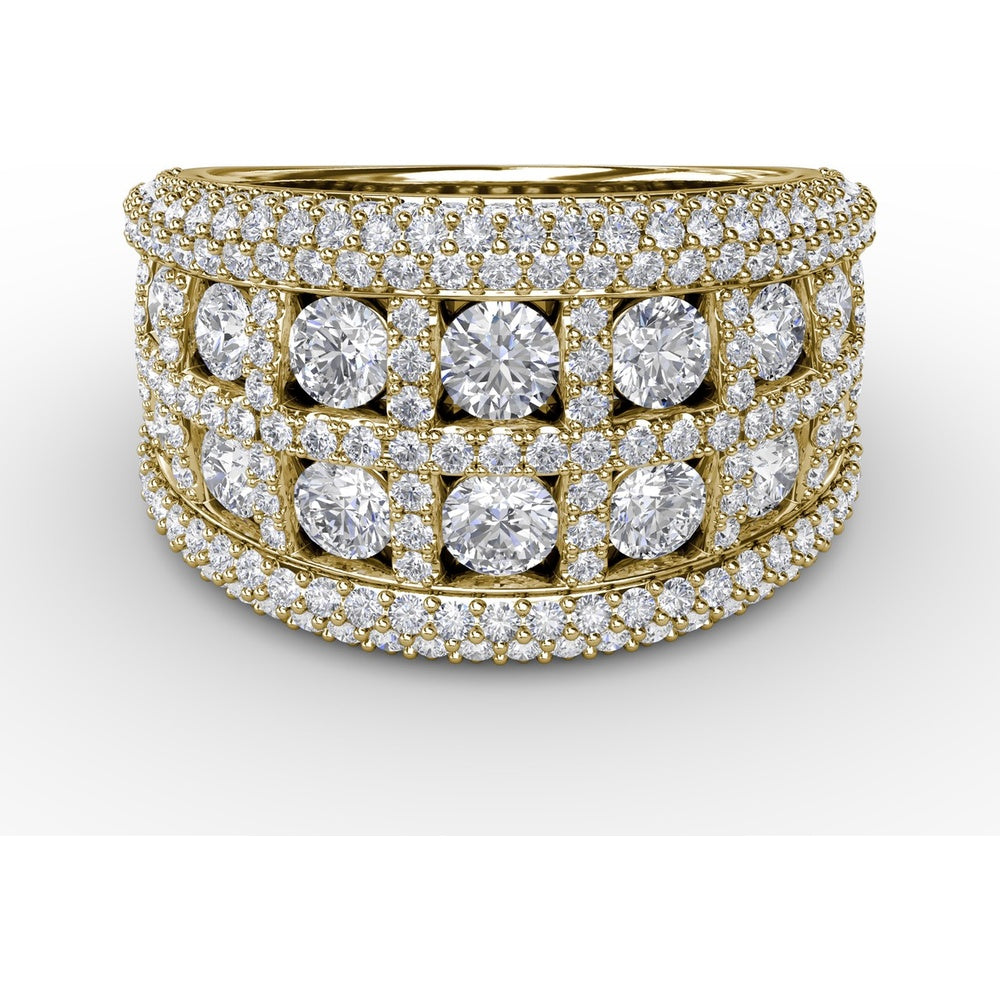 Wide Band with Double Row Round Diamonds and Pavé Milgrain Edges by Fana - 2.93 Carat Total Diamond Weight