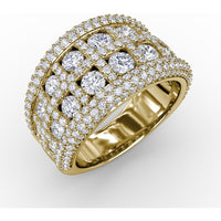 Wide Band with Double Row Round Diamonds and Pavé Milgrain Edges by Fana - 2.93 Carat Total Diamond Weight