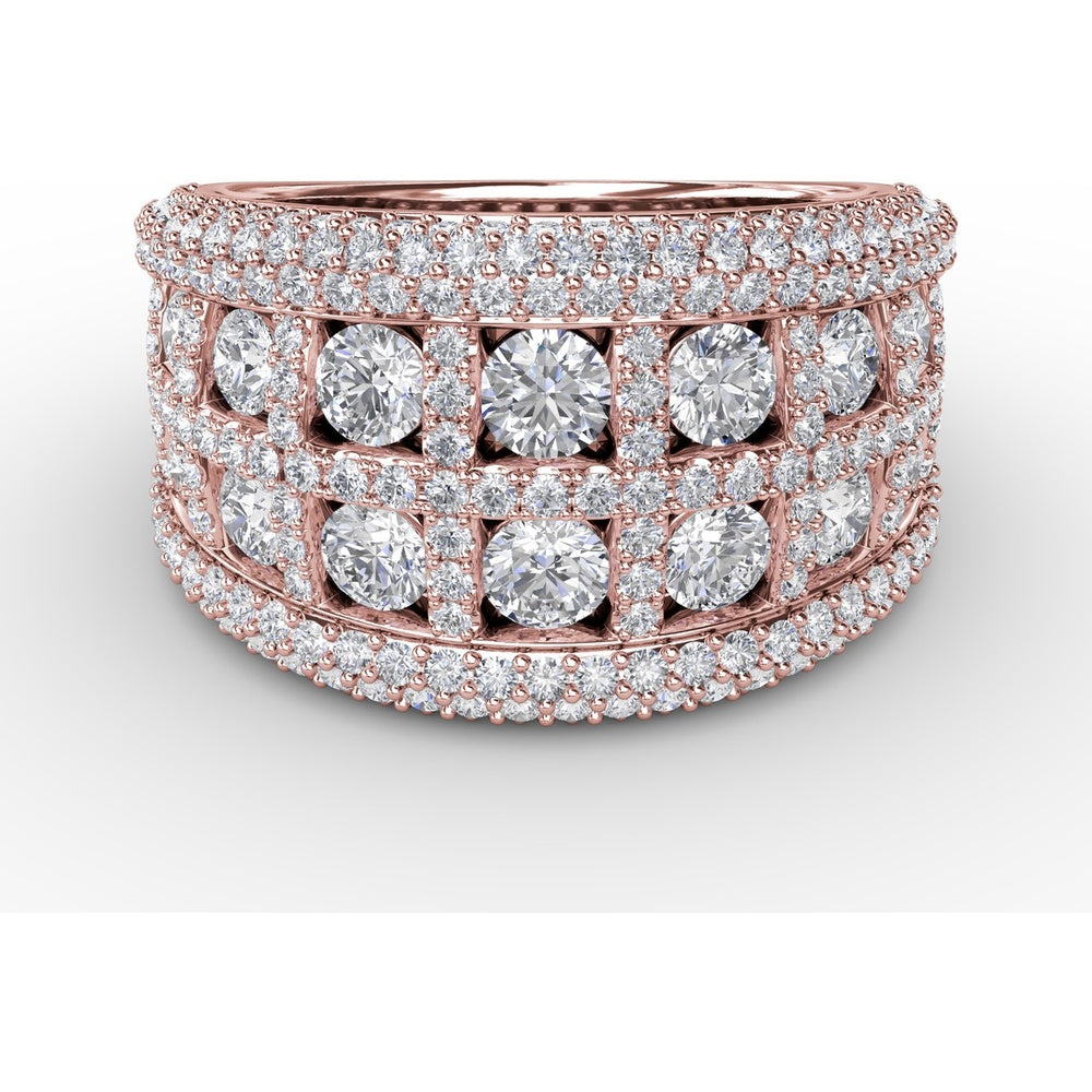 Wide Band with Double Row Round Diamonds and Pavé Milgrain Edges by Fana - 2.93 Carat Total Diamond Weight