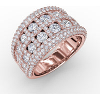 Wide Band with Double Row Round Diamonds and Pavé Milgrain Edges by Fana - 2.93 Carat Total Diamond Weight