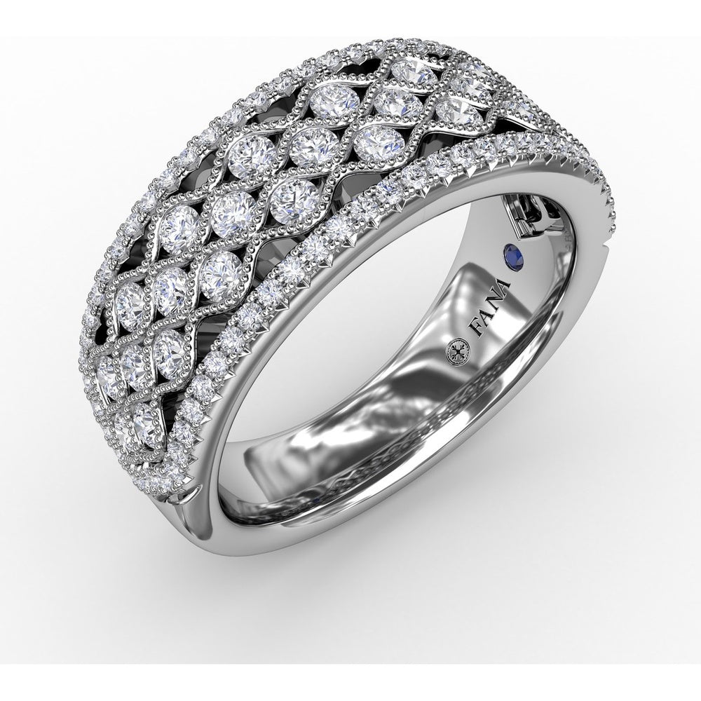 Wide Band with Openwork Milgrain and Round Pavé Diamonds by Fana - 0.86 Carat Total Diamond Weight
